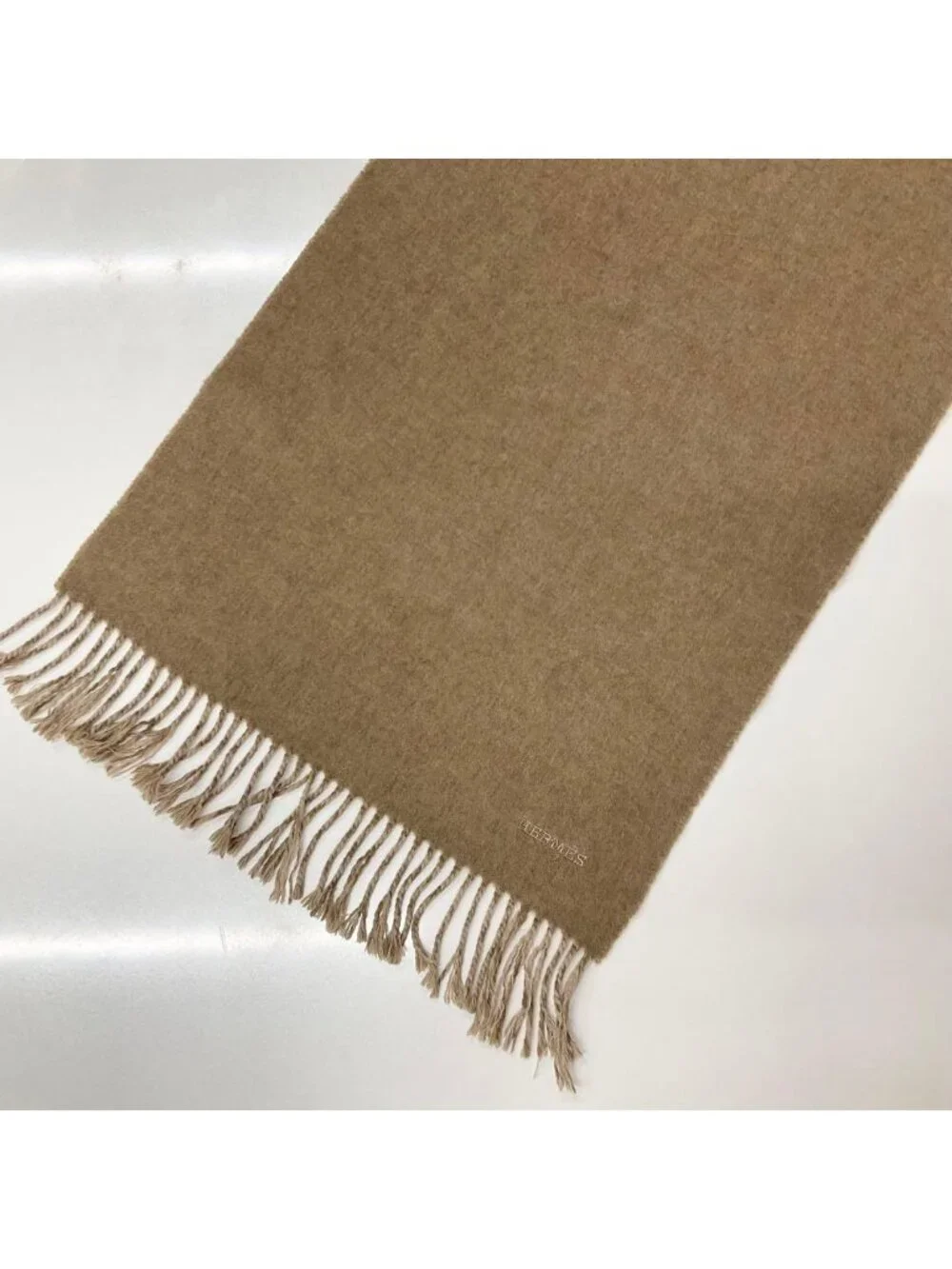 Hermes Recto Verso Cashmere Scarf Shawl Logo Brown Beige